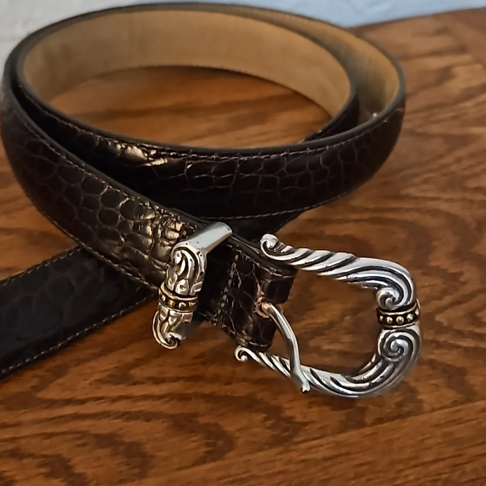VTG BRIGHTON 1990s Dark Brown Crocodile Belt Medium